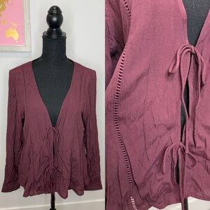 Tobi Front Tie Long Sleeve Lightweight Cardigan (M)